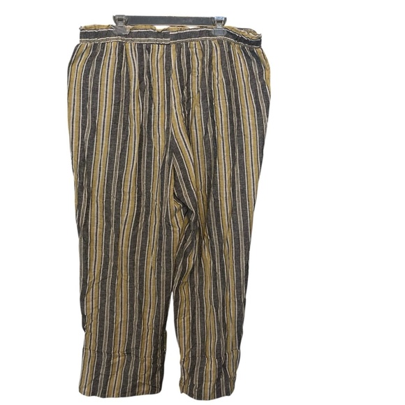 New Look Women's 100% Linen Black/Yellow Striped Wide Leg Pants w/Elastic Waist - Picture 2 of 12